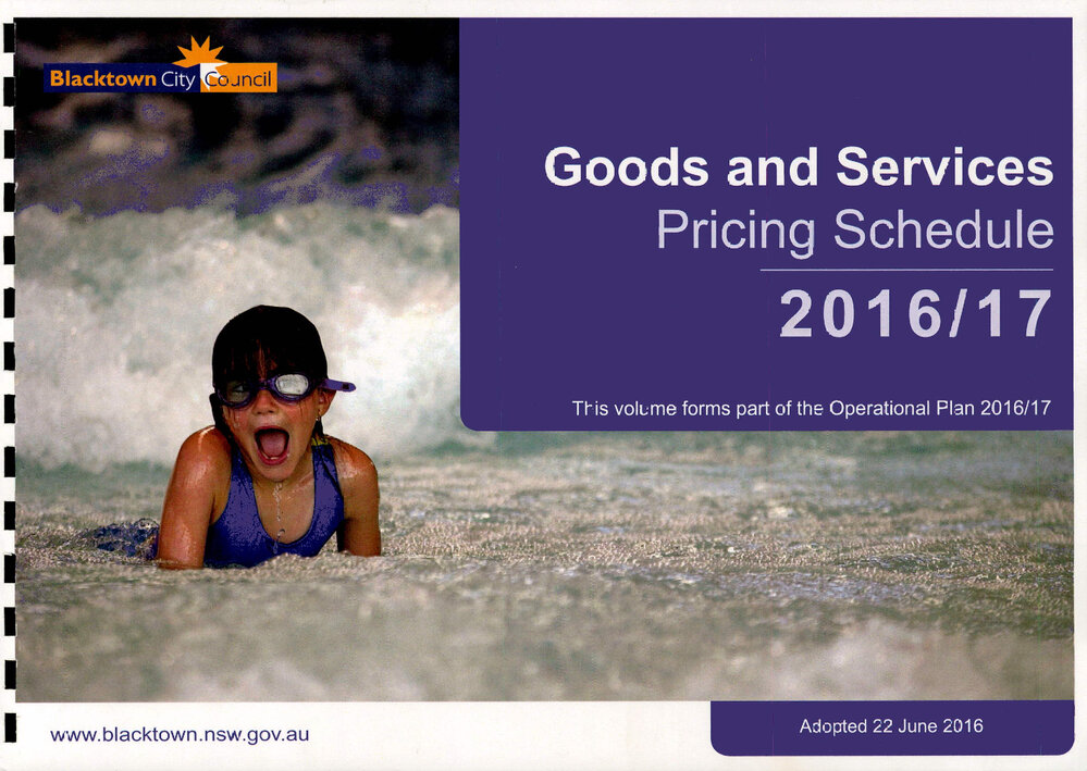 Blacktown City Council Goods and Services Pricing Schedule, 2016-2017