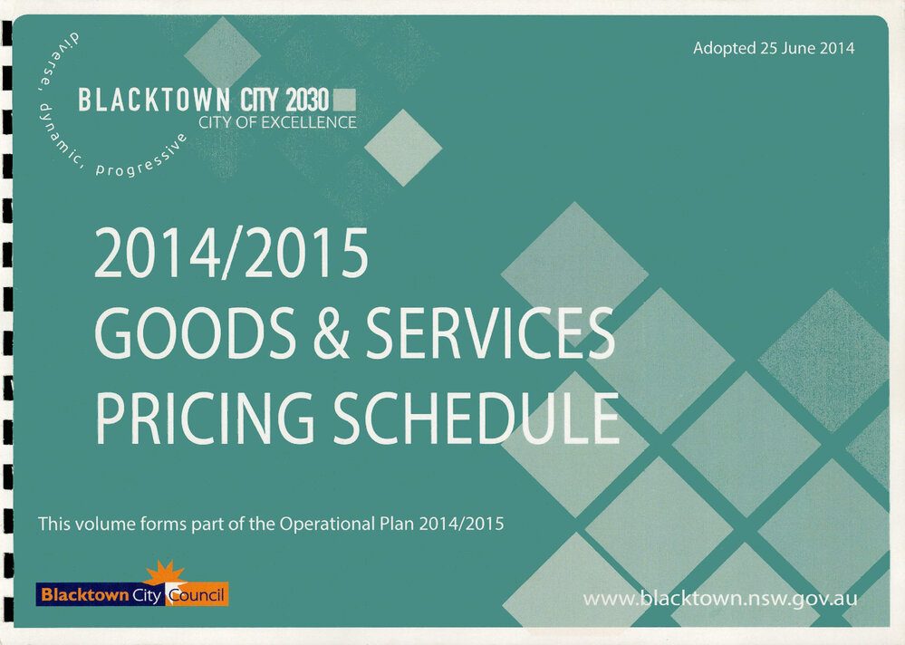 Blacktown City Council Good and Service Pricing Schedule, 2014/15