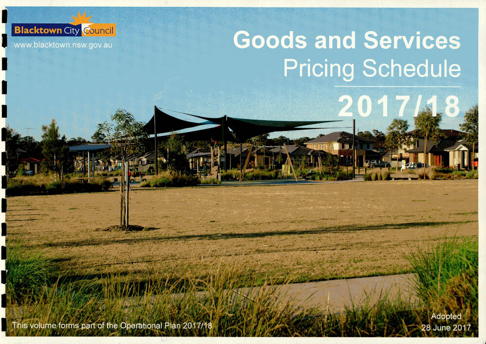 Blacktown City Council Goods and Services Pricing Schedule, 2017/18