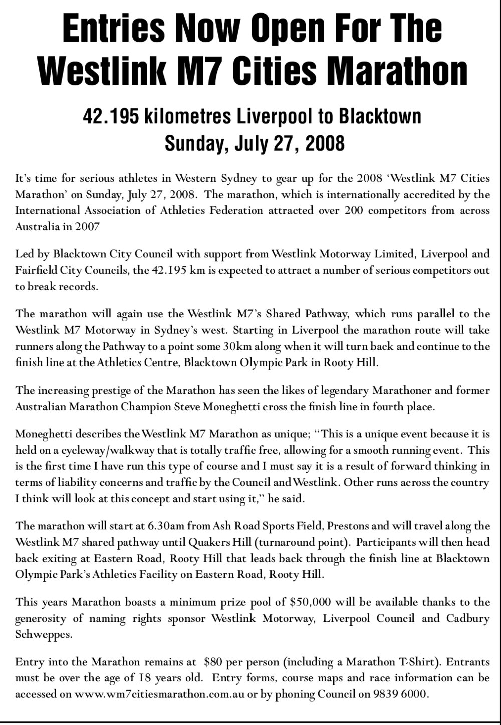 Westlink M7 Cities Marathon, 2008 