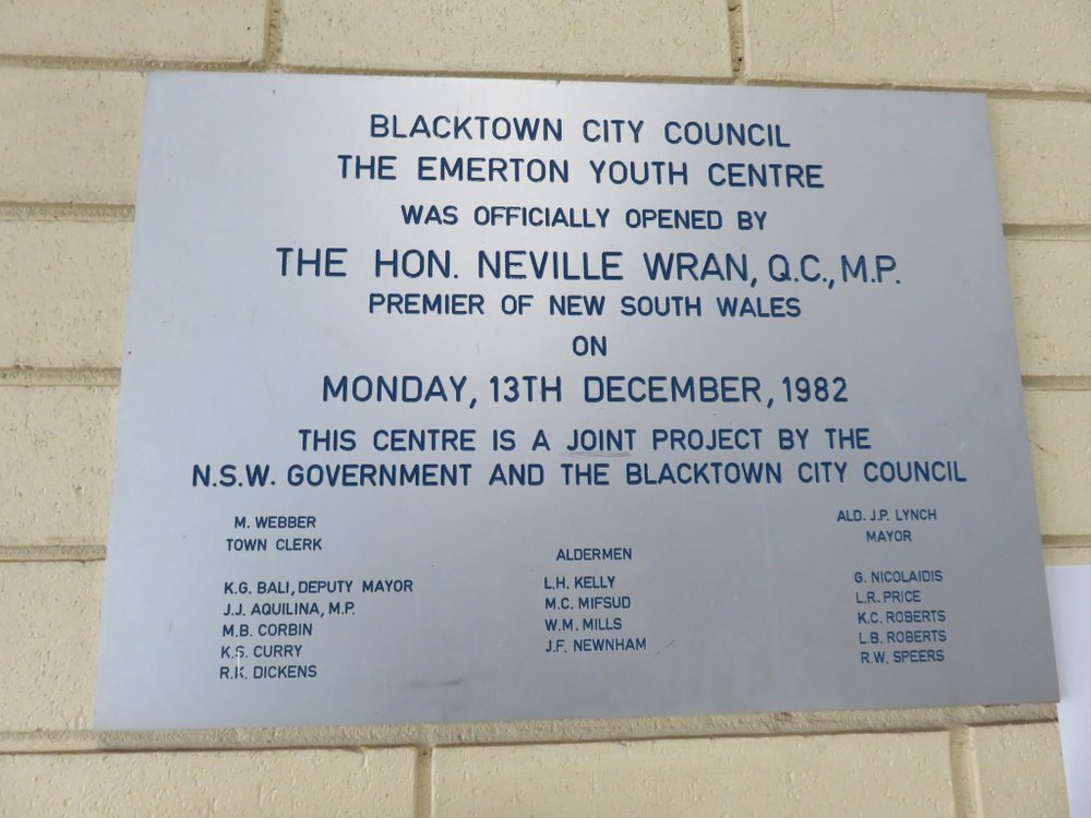 The Emerton Youth Centre, Emerton - Plaque