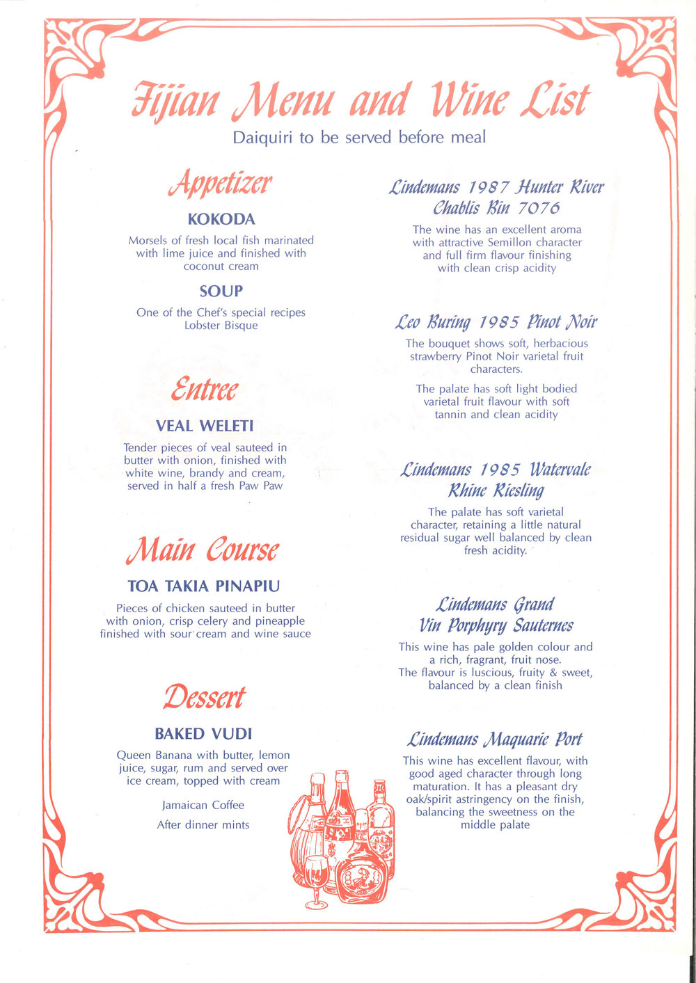 Blacktown Workers Club Gourmet Club, Fijian Menu, c1987