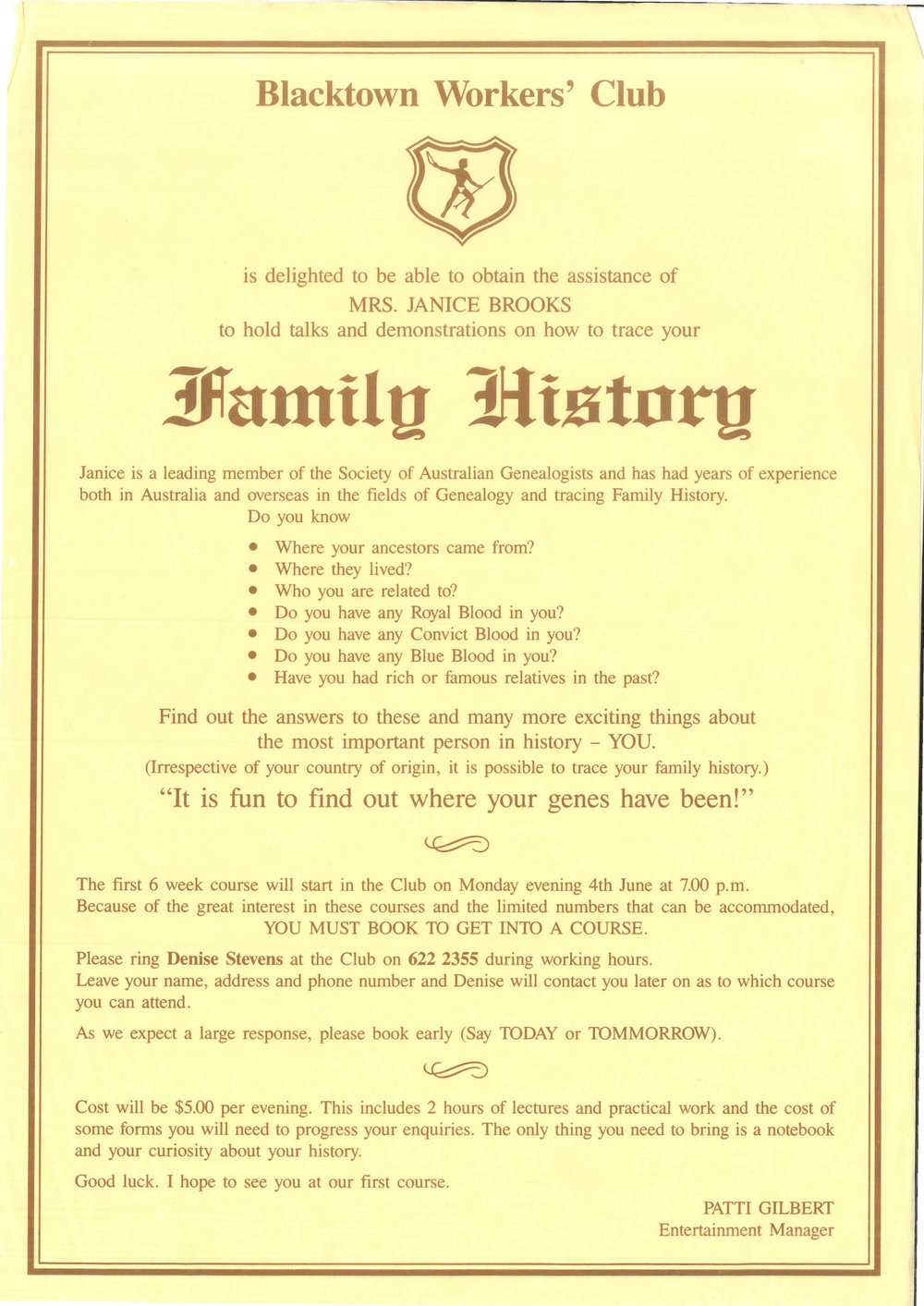 Blacktown Workers Club Family History Talk, 1990