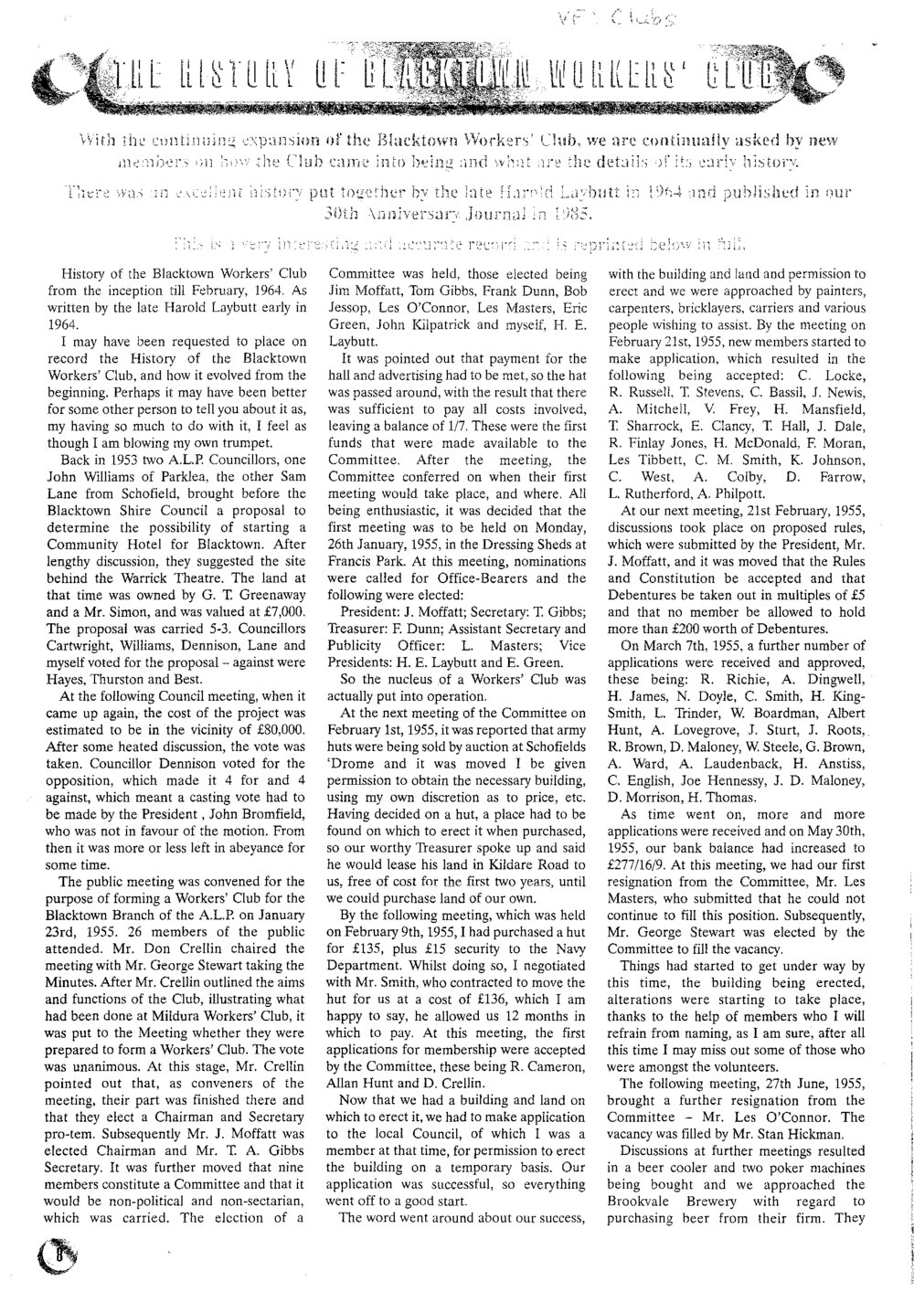 The History of the Blacktown Workers' Club, Harold Laybutt, 1964