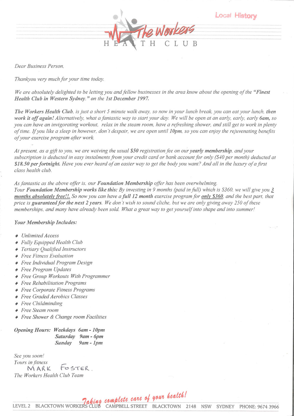 The Blacktown Workers Health Club, 1997