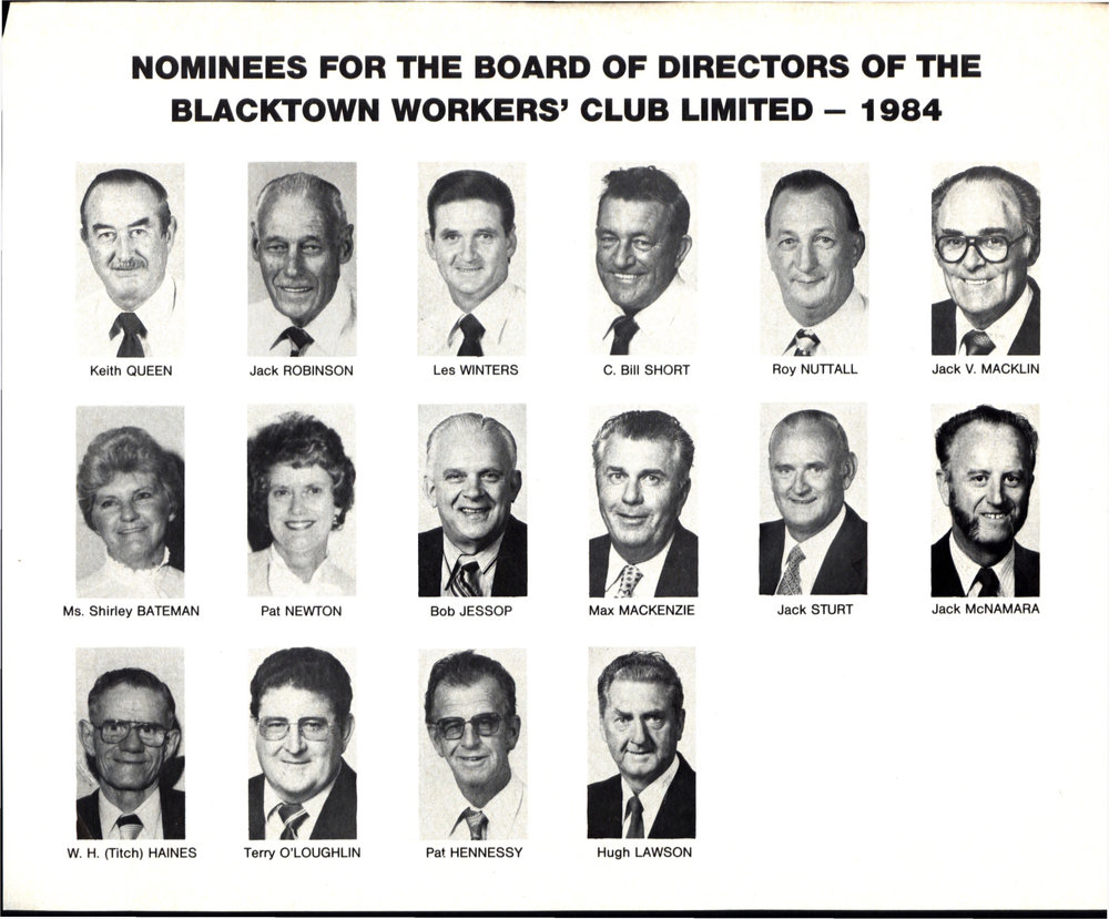 Blacktown Workers Club Ltd Nominees for Board of Directors, 1984