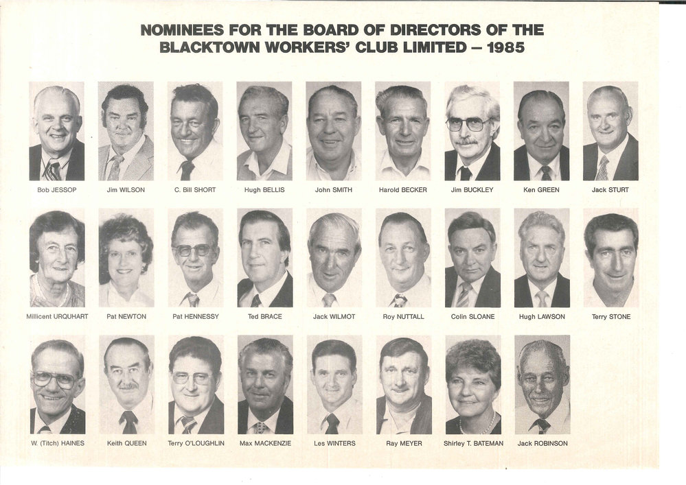 Blacktown Workers' Club Nominees for the Board of Directors, 1985