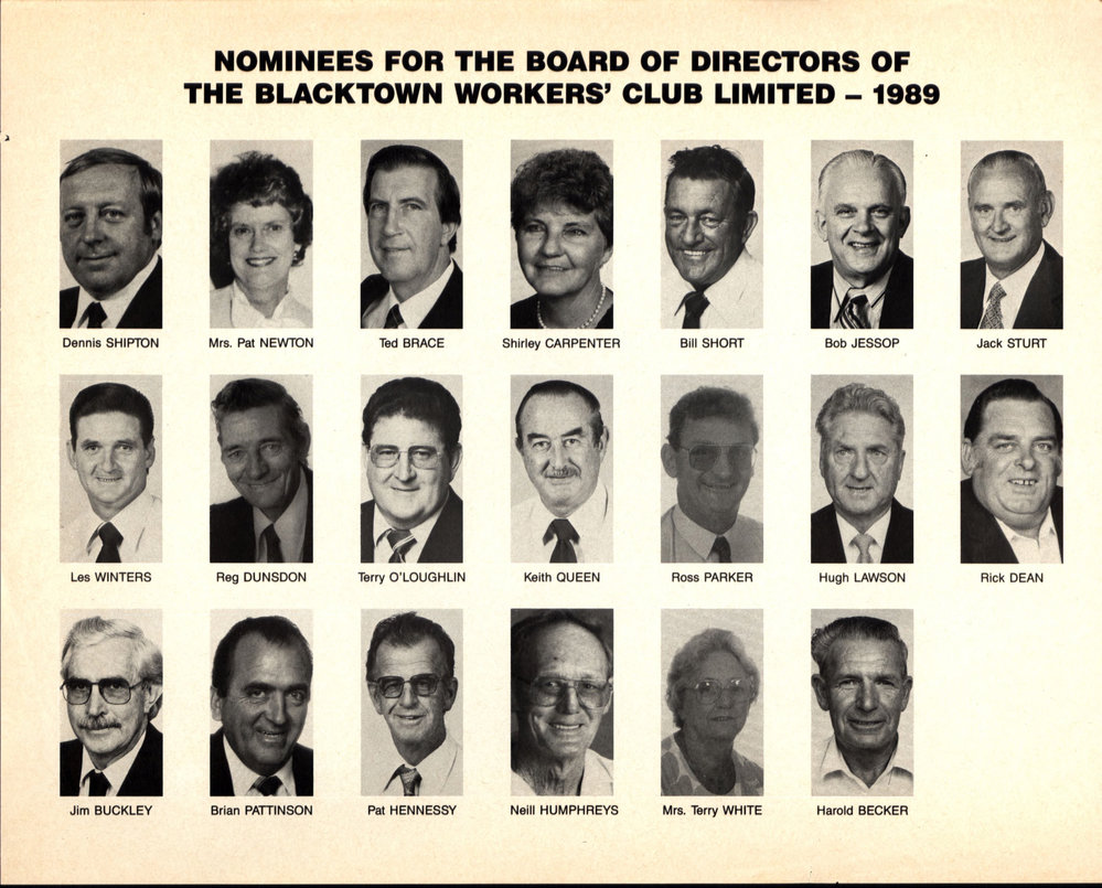 Blacktown Workers' Club Ltd Nominees for the Board of Directors, 1989