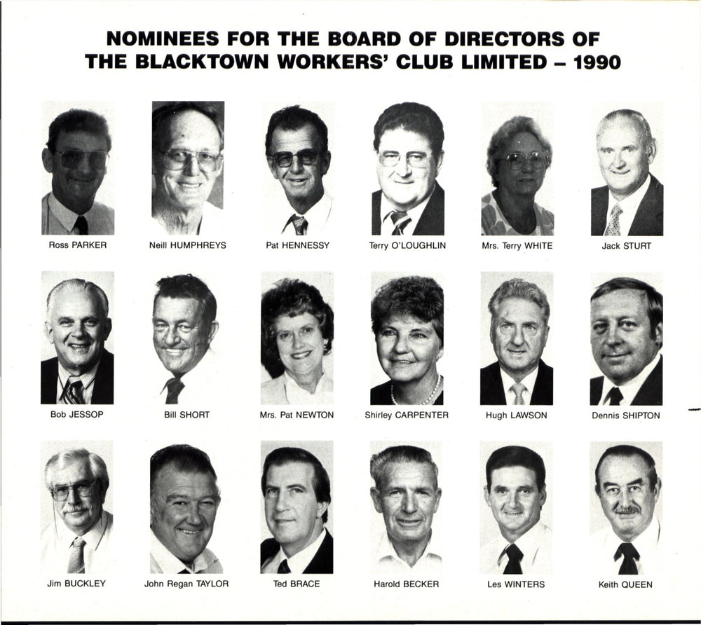 Blacktown Workers' Club Ltd Nominees for the Board of Directors, 1990