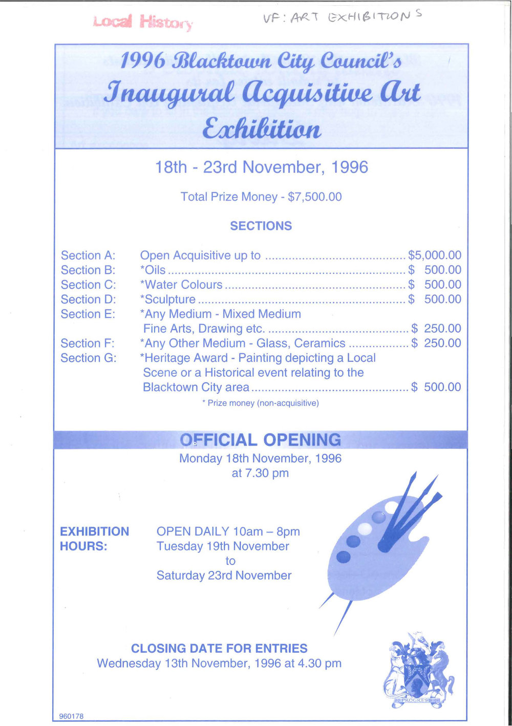 Blacktown City Council Inaugural Acquisitive Art Exhibition, 1996