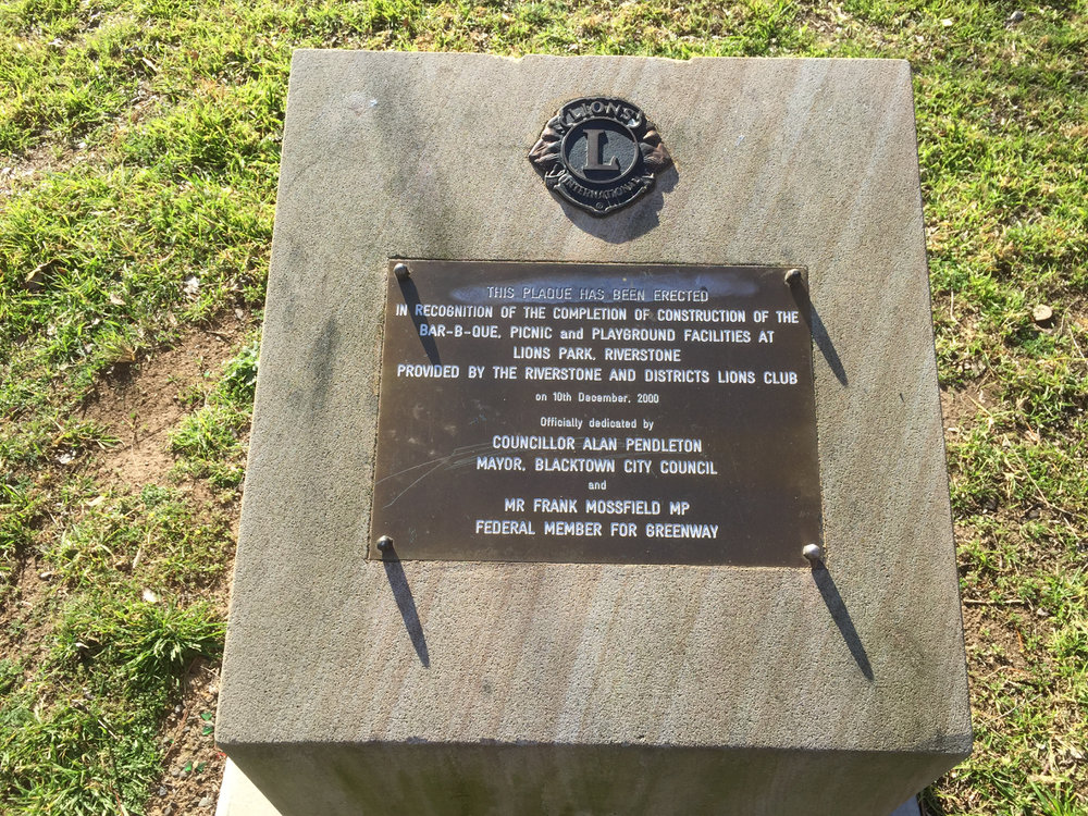 Lions Park, Riverstone - upgrade plaque