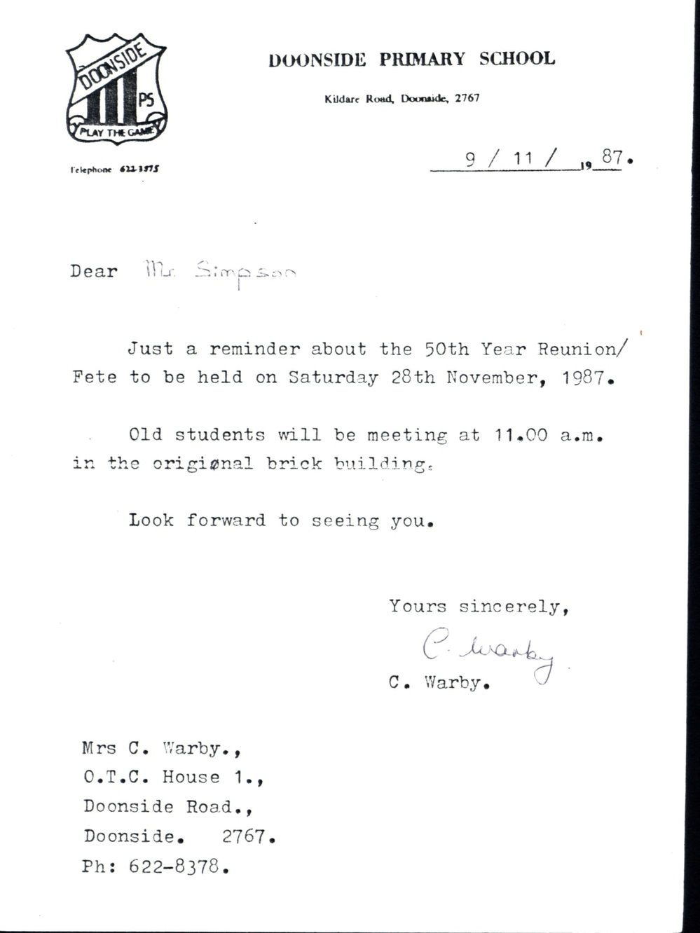 Doonside Primary School 50th Anniversary, 1987