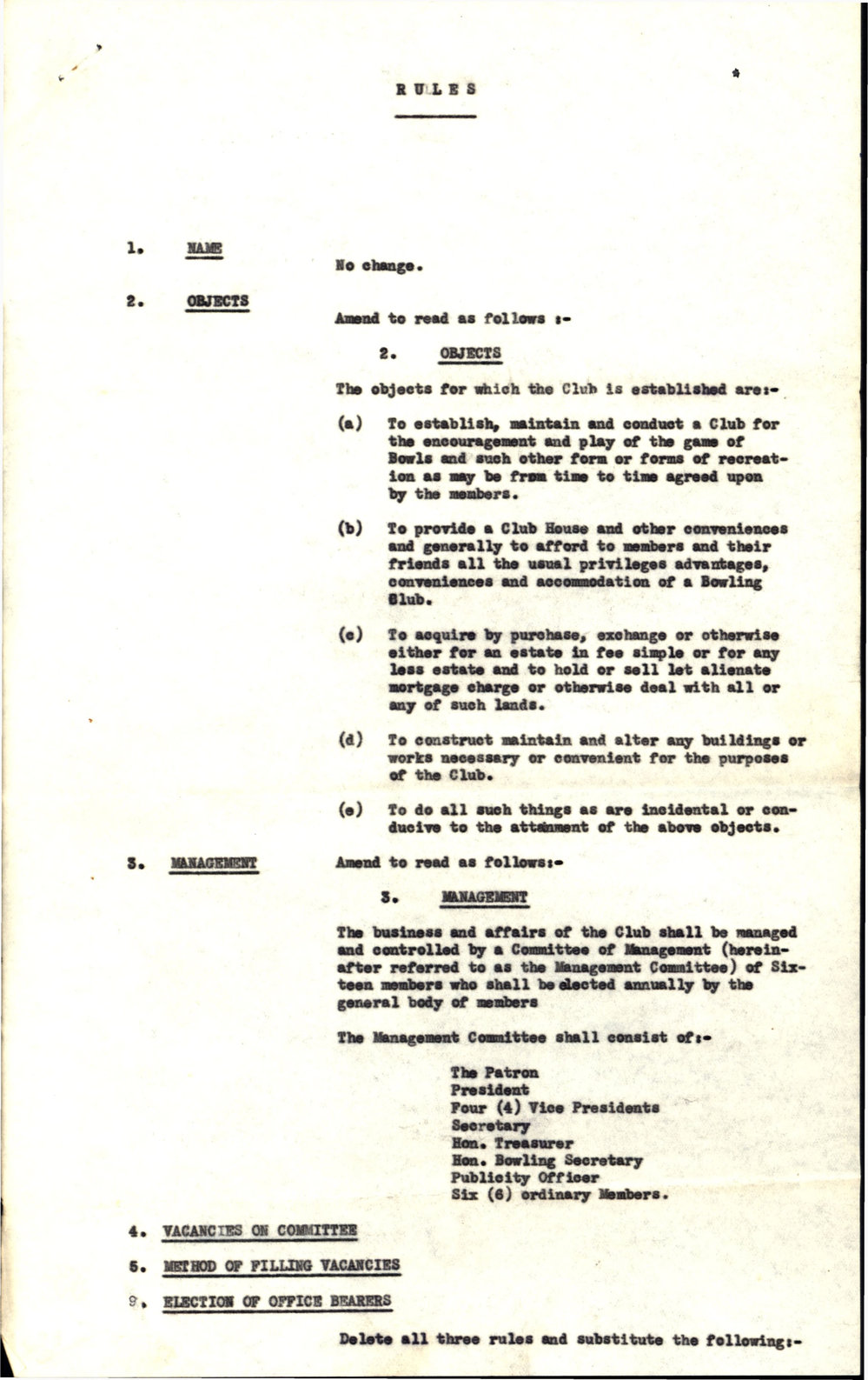 Amended Rules for Blacktown Bowling Club, Blacktown, ?1951