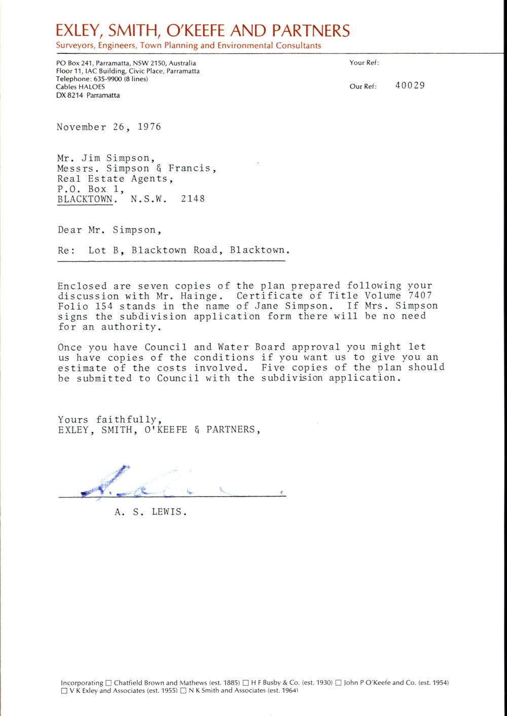 Subdivision, Lot B, Blacktown Road, Blacktown, 1976