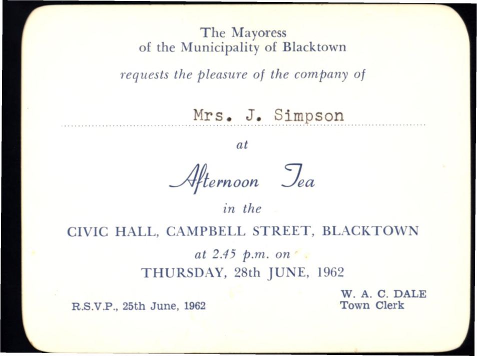 Afternoon Tea, Blacktown Municipal Council, 1962