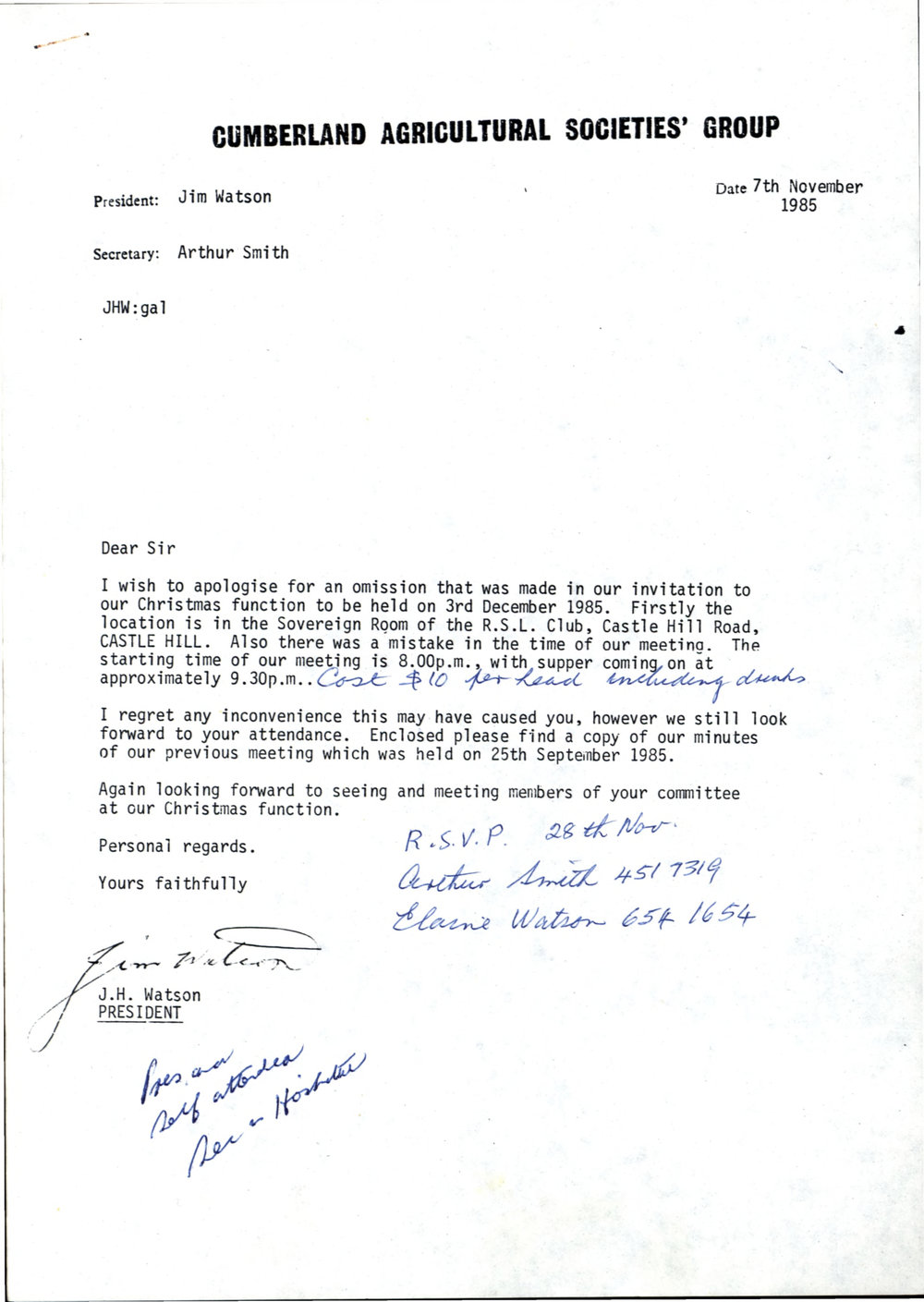 Cumberland Agricultural Societies' Group Meeting and Minutes of the Previous Meeting, September 1985