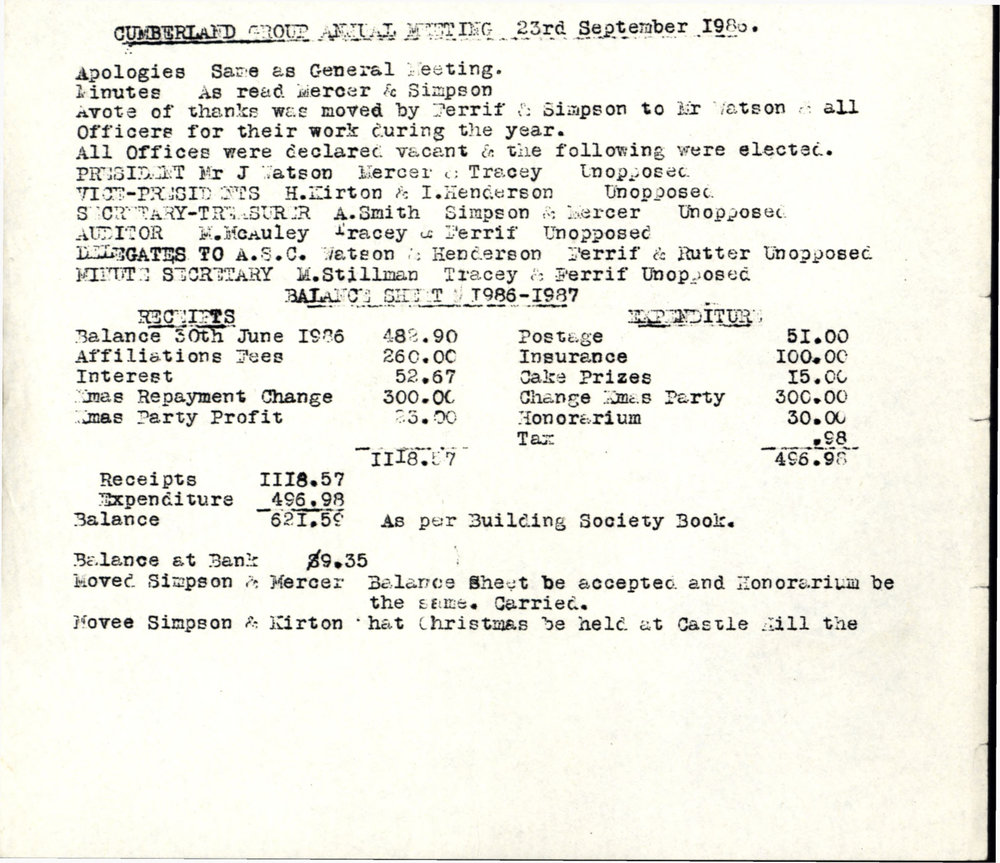 Cumberland Agricultural Societies Group Annual Meeting, 23 September 1986
