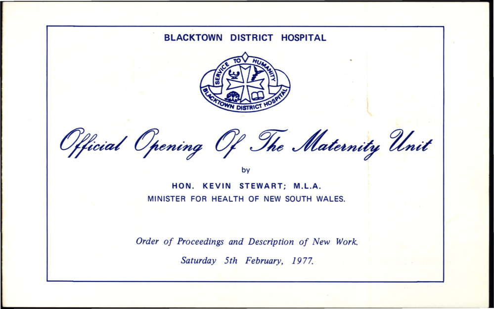 Blacktown District Hospital, Official Opening Maternity Unit, 1977