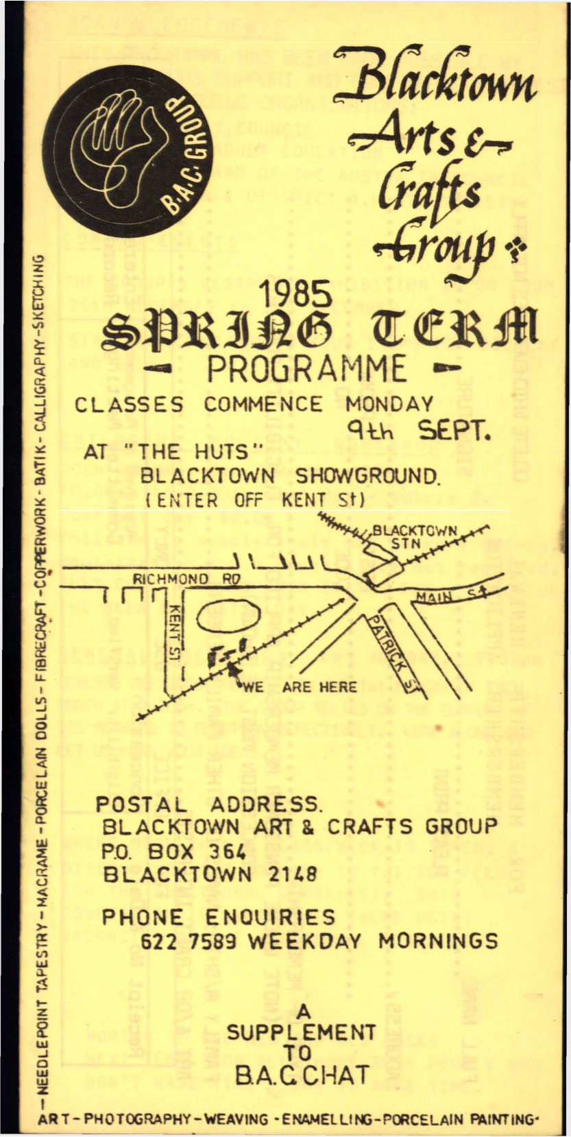 Blacktown Arts &amp; Crafts Group, Spring Programme, 1985