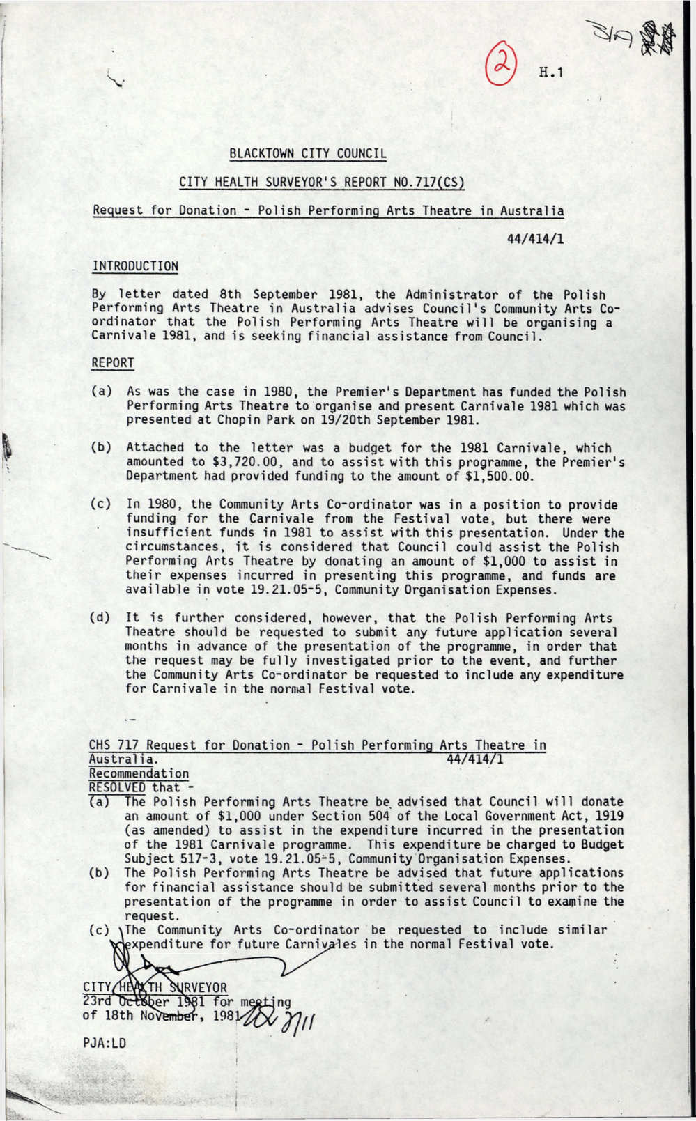 Request for Donation - Polish Performing Arts Theatre,1981