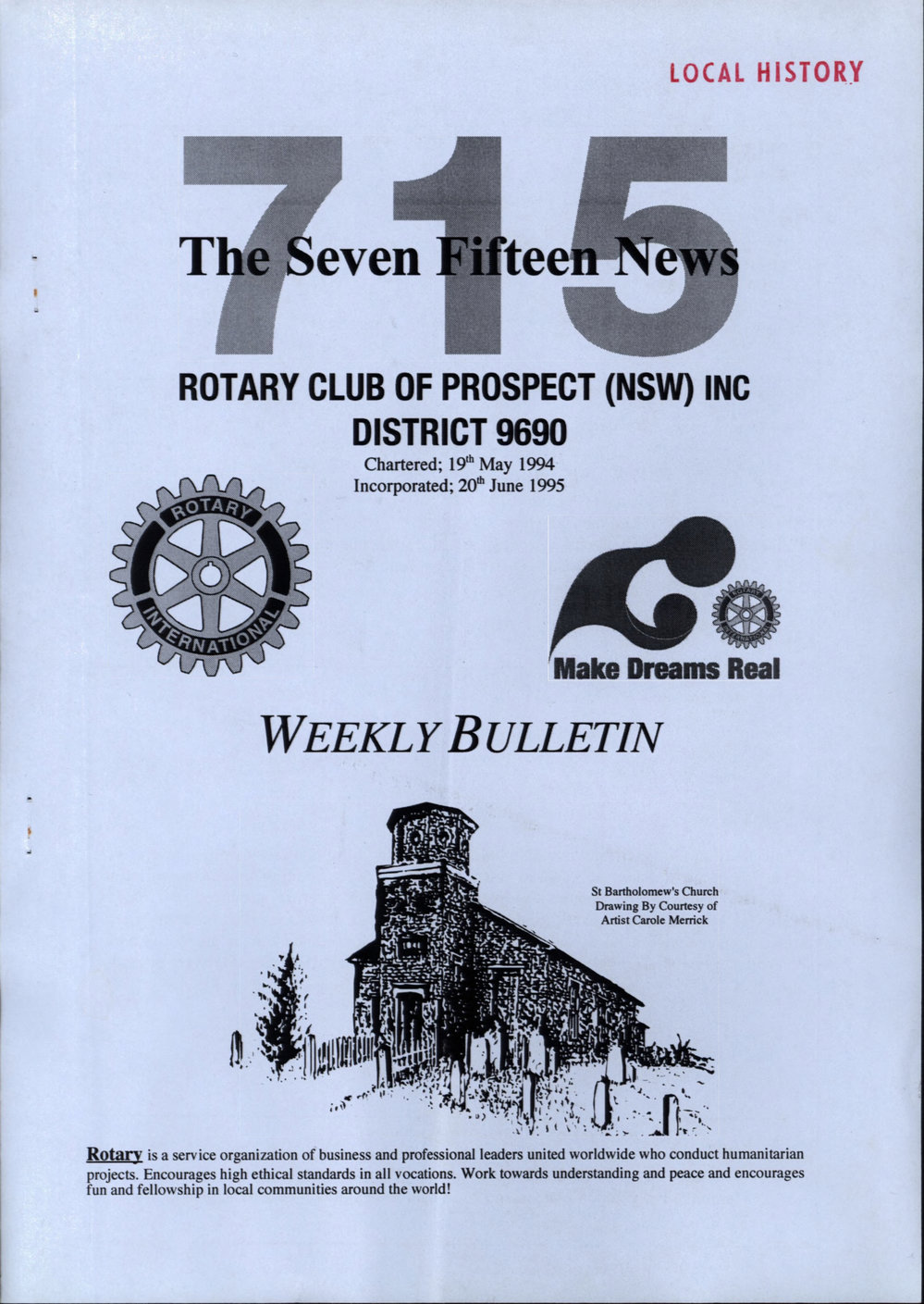 Rotary Club of Prospect Seven Fifteen Weekly Bulletin, December 2008