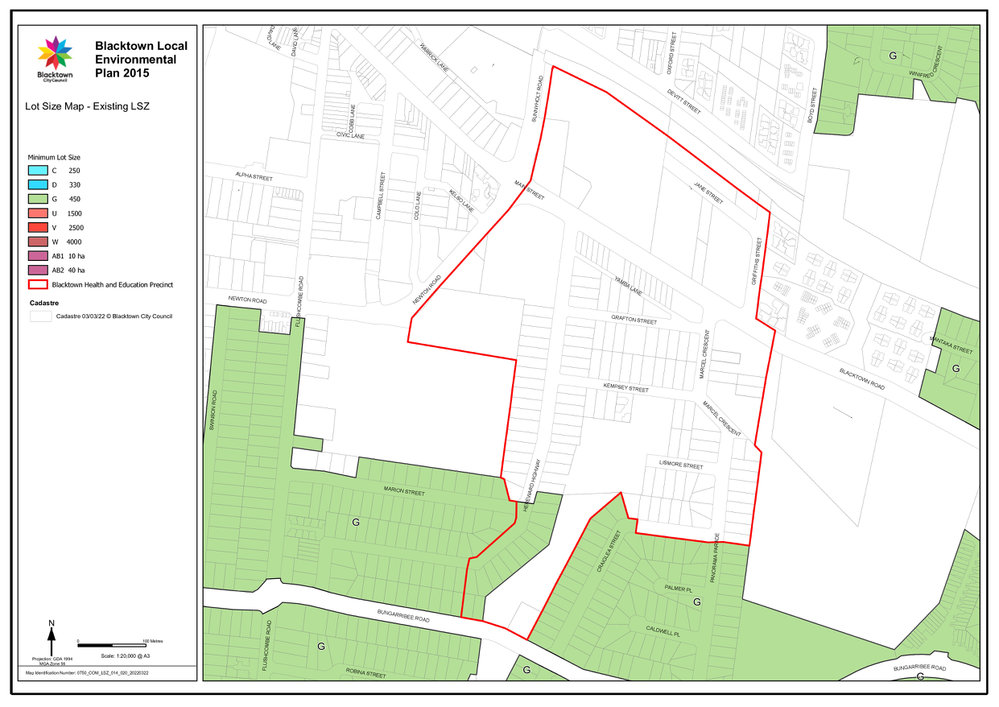 Blacktown Health and Education Precinct Planning Proposal (Lot Size Maps), 2022