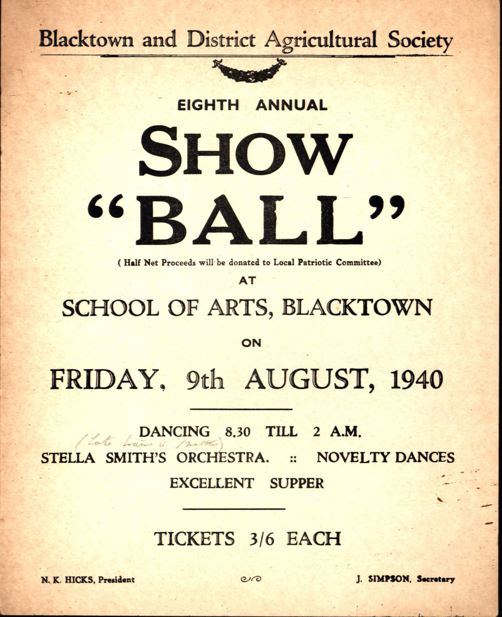 Blacktown and District Agricultural Society, Eighth Annual Show Ball, 1940