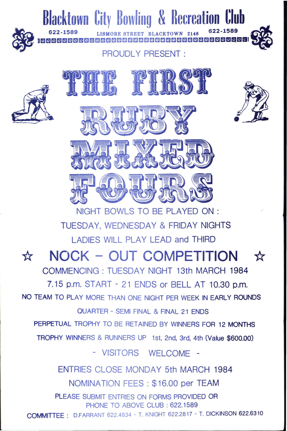 Blacktown City Bowling &amp; Recreation Club, First Ruby Mixed Fours, 1984