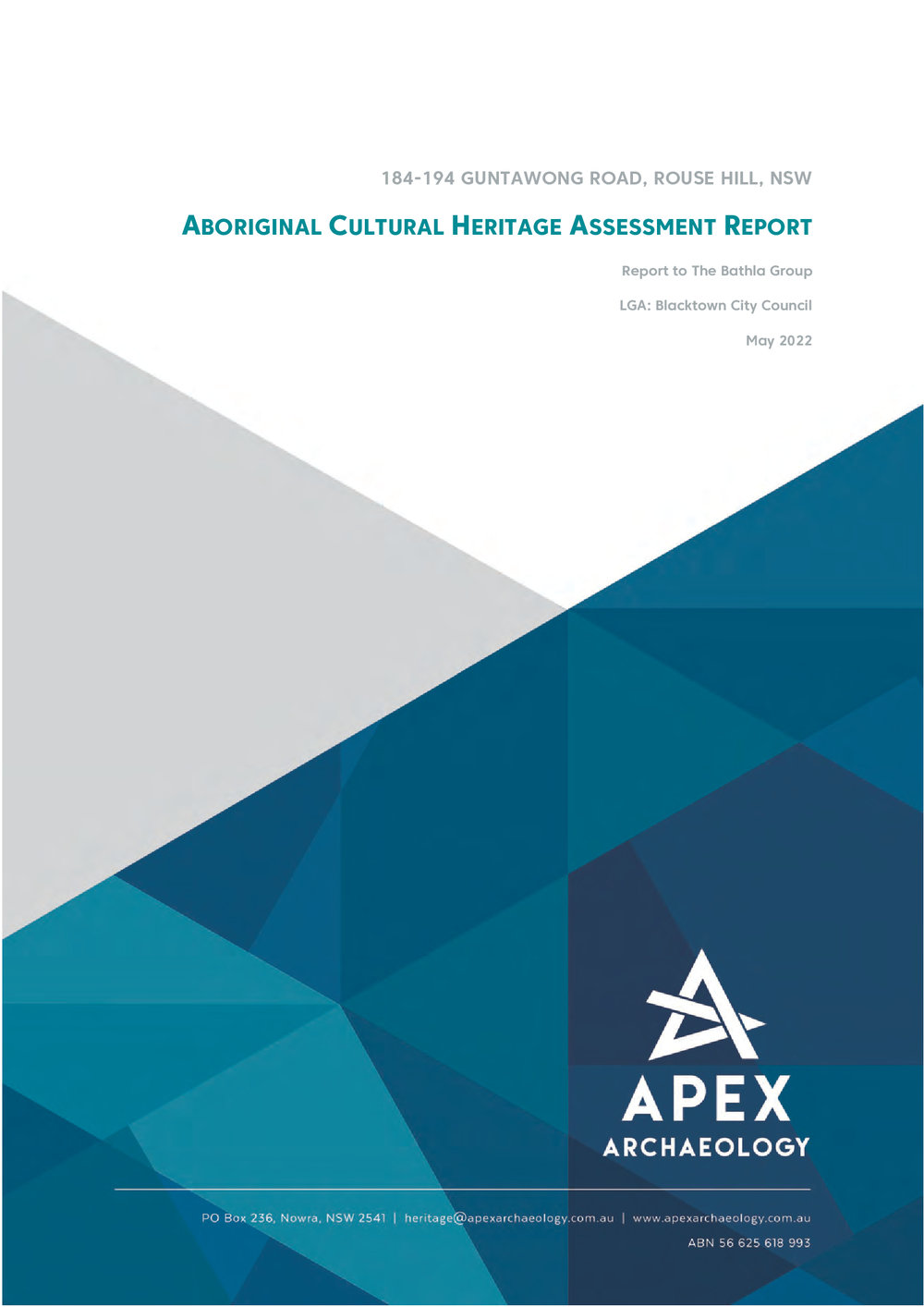 Aboriginal Cultural Heritage Assessment Report, 184-194 Guntawong Road, Rouse Hill, 2022