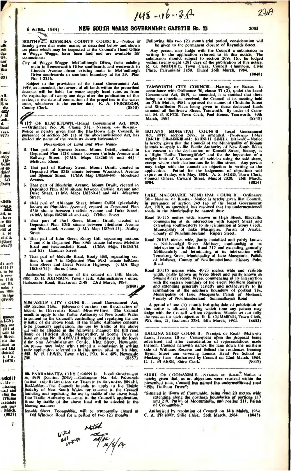 Mount Druitt and Rooty Hill Naming of Roads, 1984