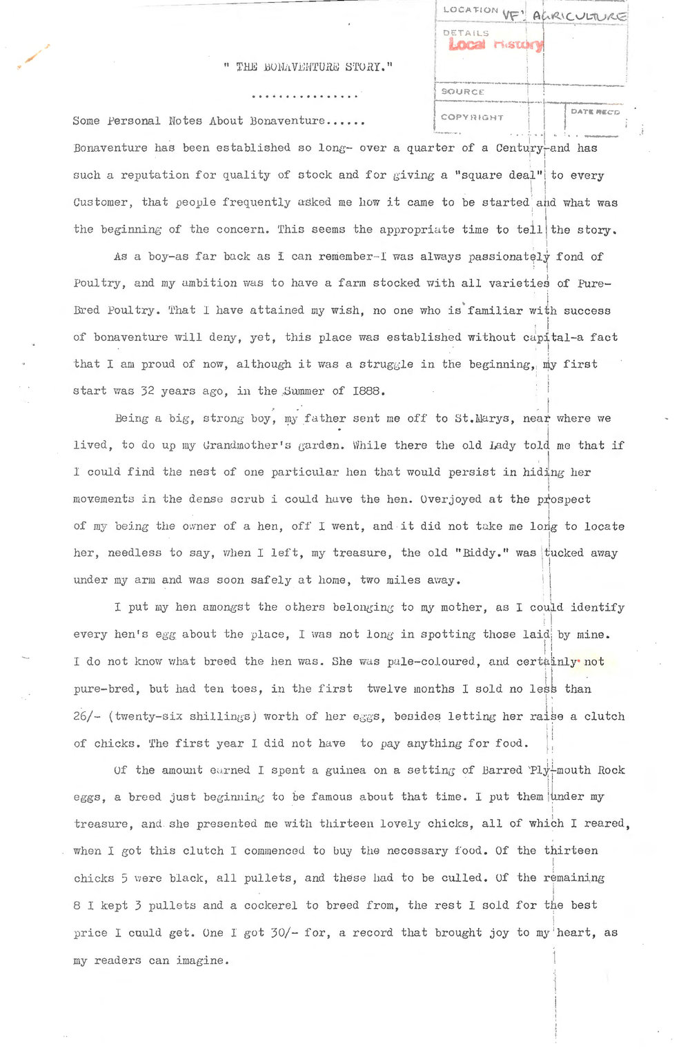 The Bonaventure Poultry Farm, Mount Druitt