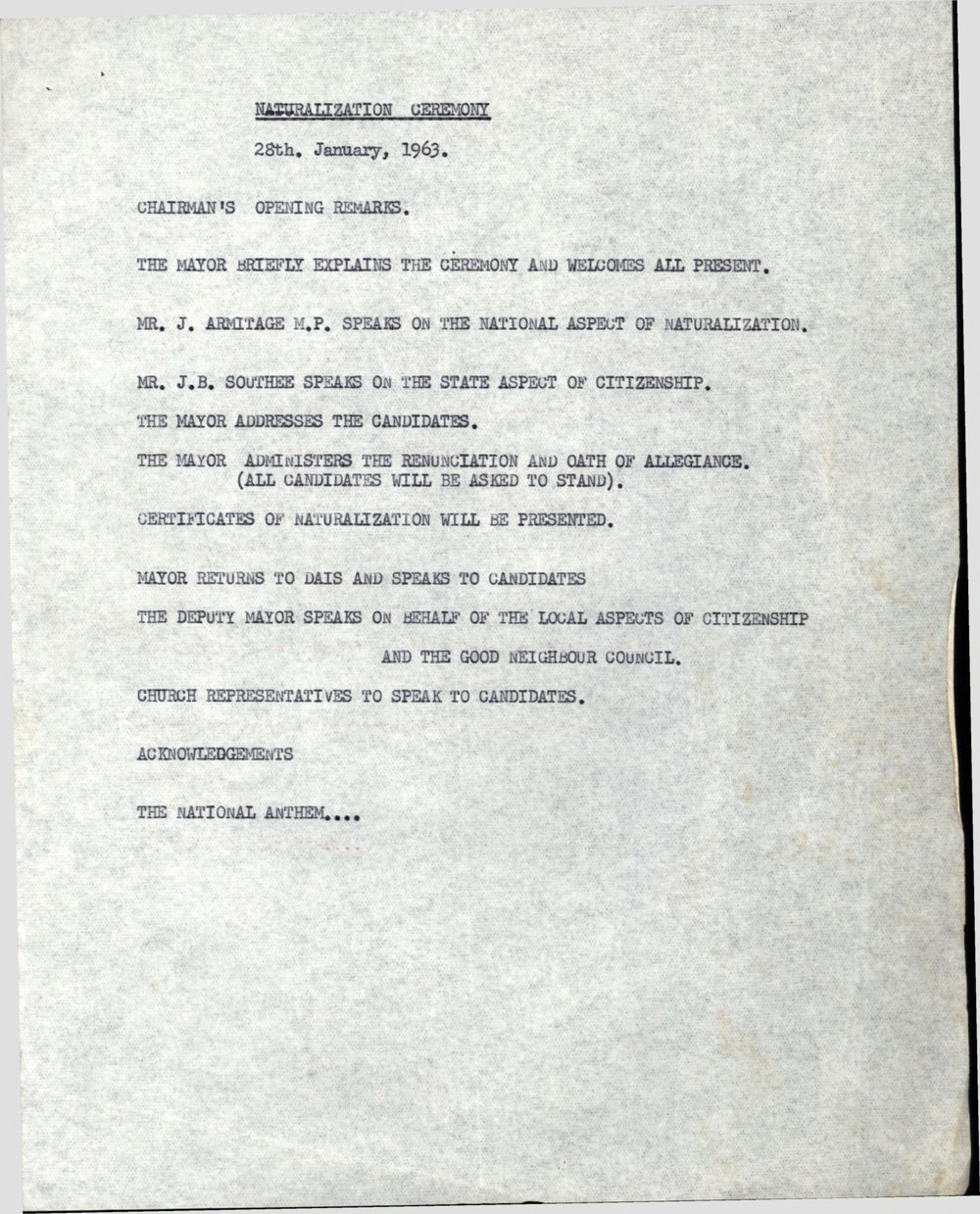 Blacktown Municipal Council Naturalisation Ceremony,  January 1963