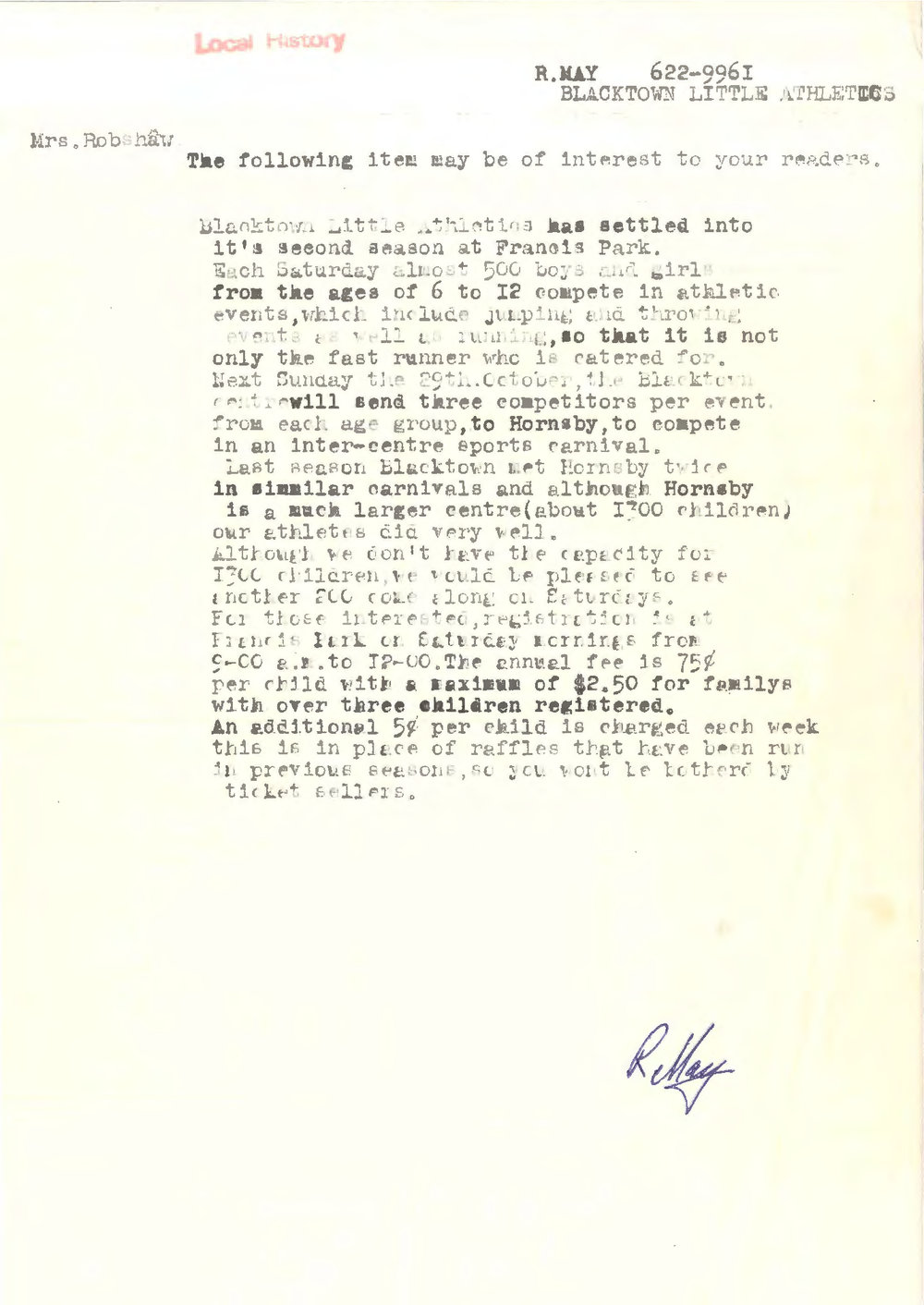 Blacktown Little Athletics Report, 1972