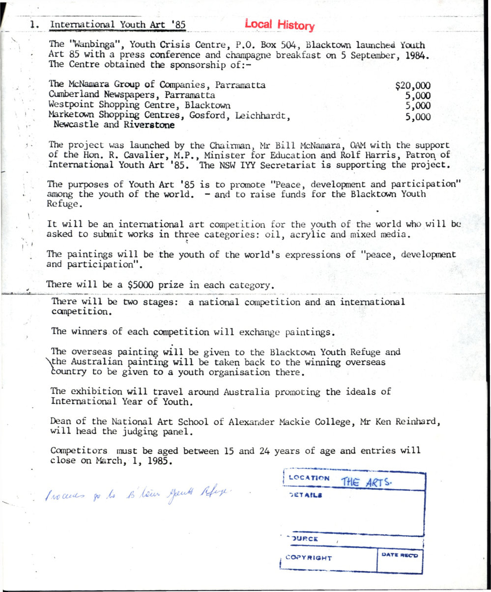 International Youth Art launch, 1985