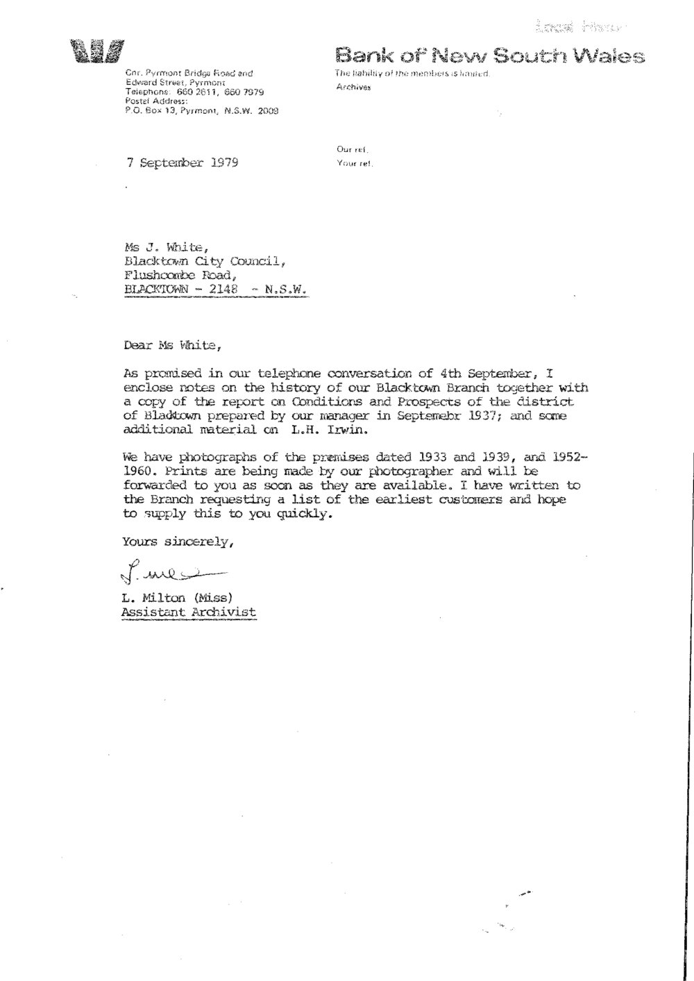 History of the Bank of New South Wales Blacktown Branch, 1979