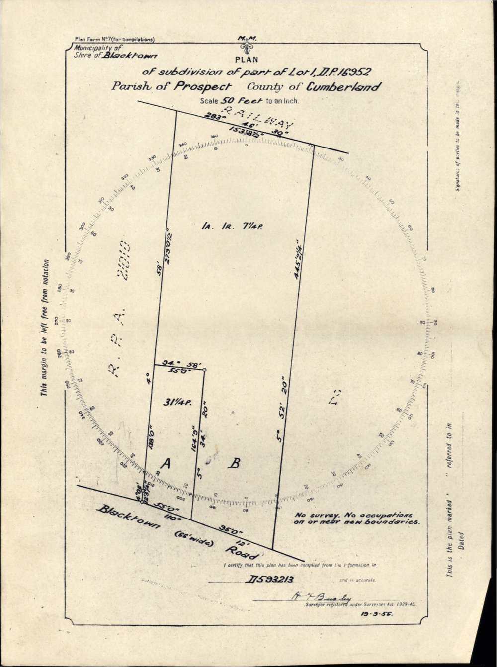 Subdivision Plan for part of Lot 1, DP16952, Parish of Prospect, County of Cumberland, 1956