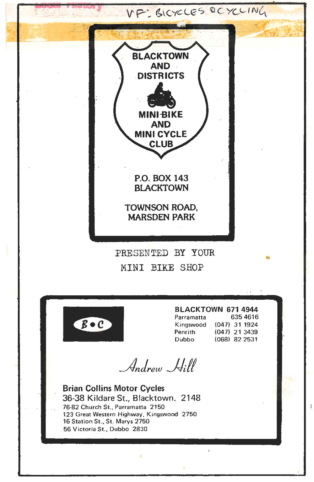 Blacktown and Districts Mini-Bike and Mini Cycle Training Club, 1983