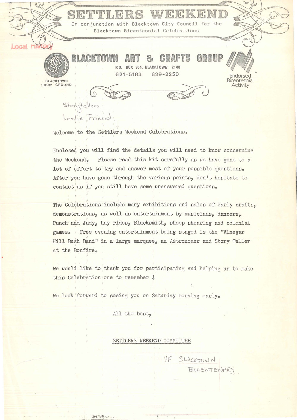 Blacktown Art &amp; Crafts Group Settlers Weekend, 1988