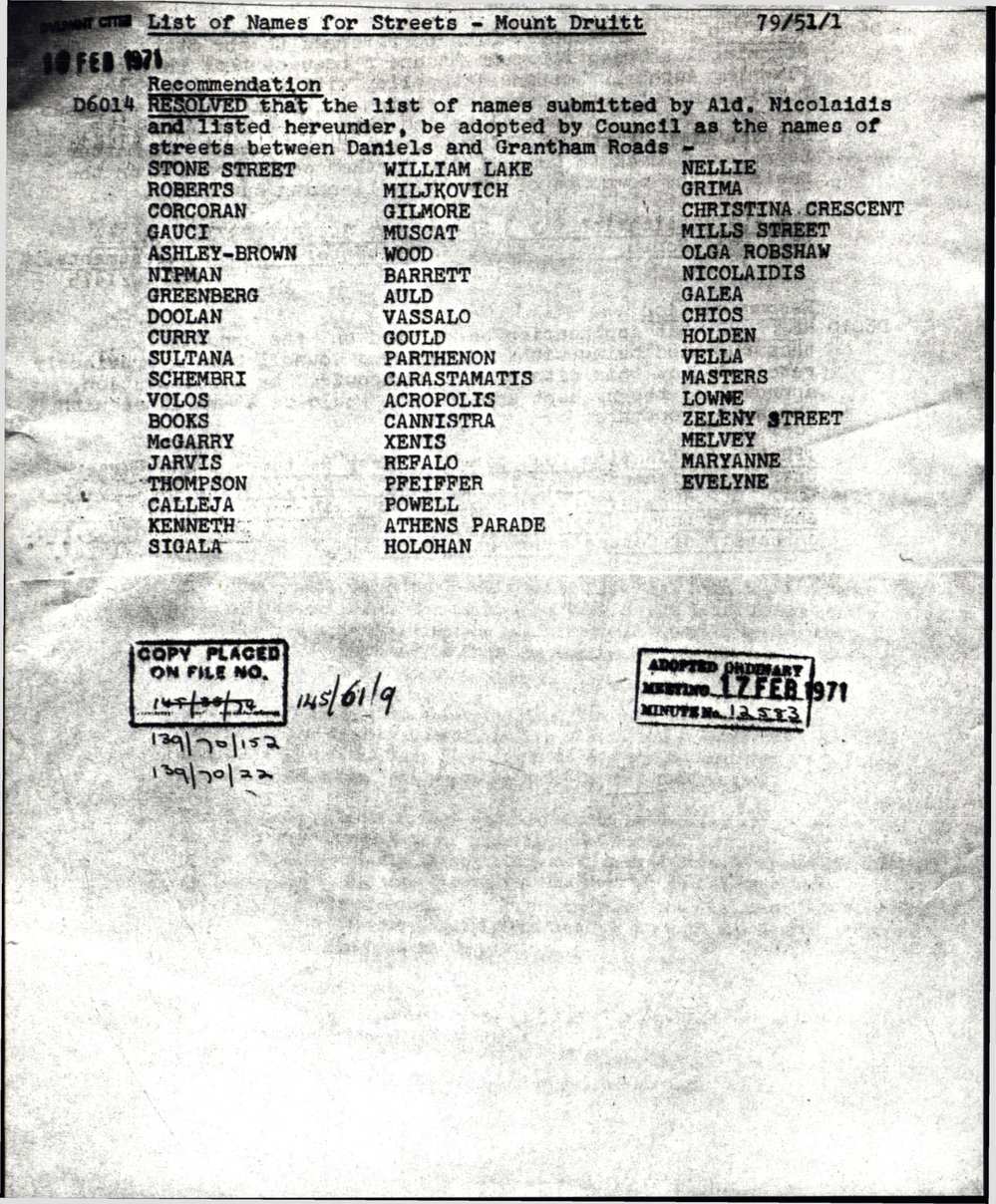Proposed Street Names- Mount Druitt, 1971