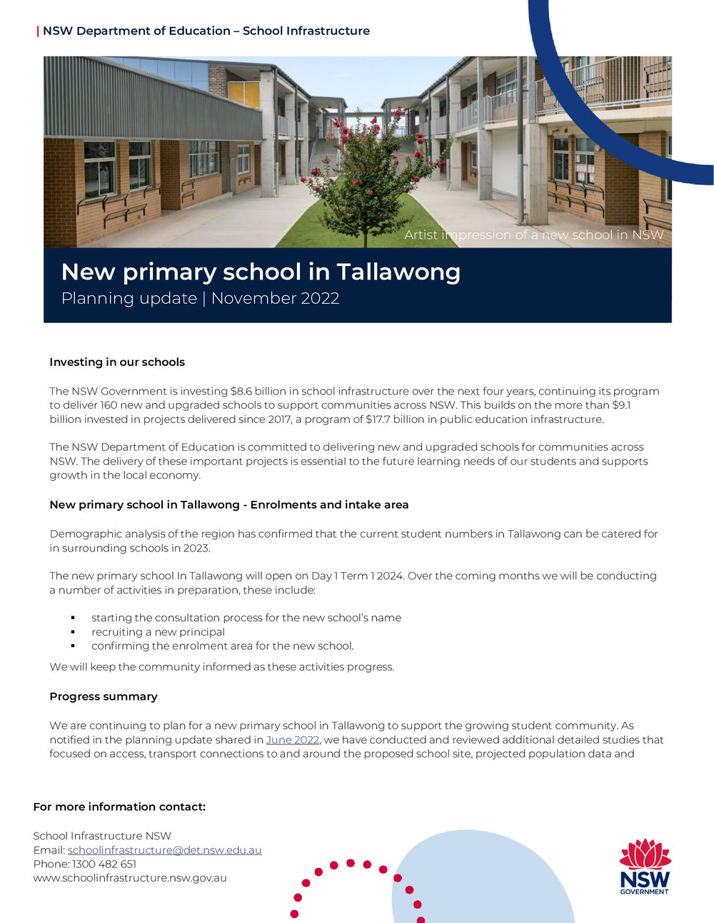 Tallawong Primary School Update, Nov 2022