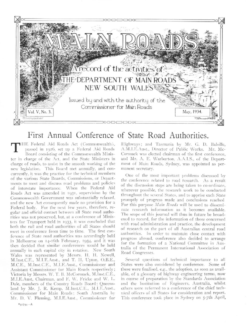 Department of Main Roads Journal (Milepost Article), 1934
