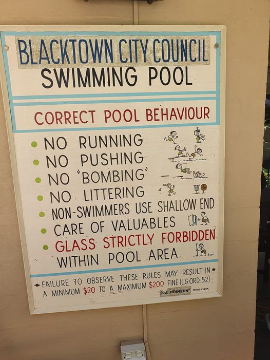 Pool behaviour sign at Blacktown Swimming Pool, Blacktown