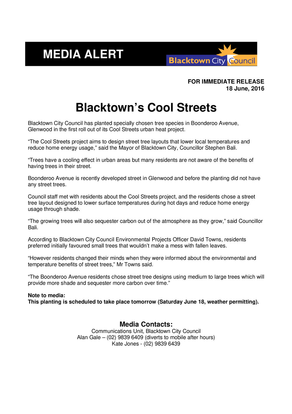 Cool Streets Project, Boonderoo Avenue Glenwood, 2016