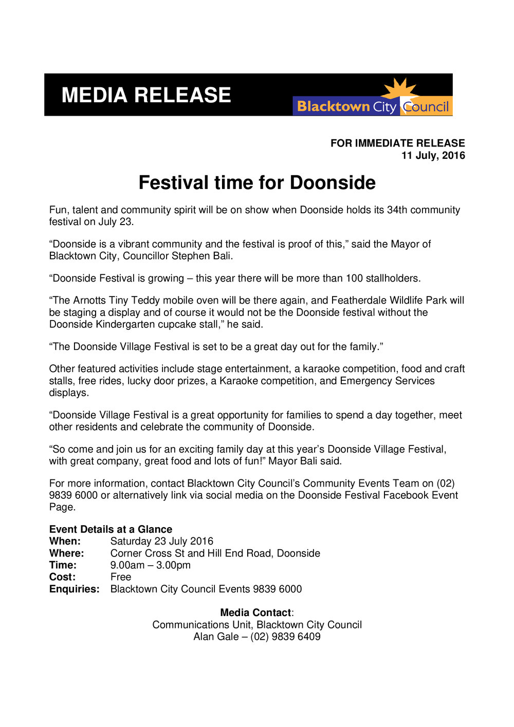 Doonside Village Festival,  2016