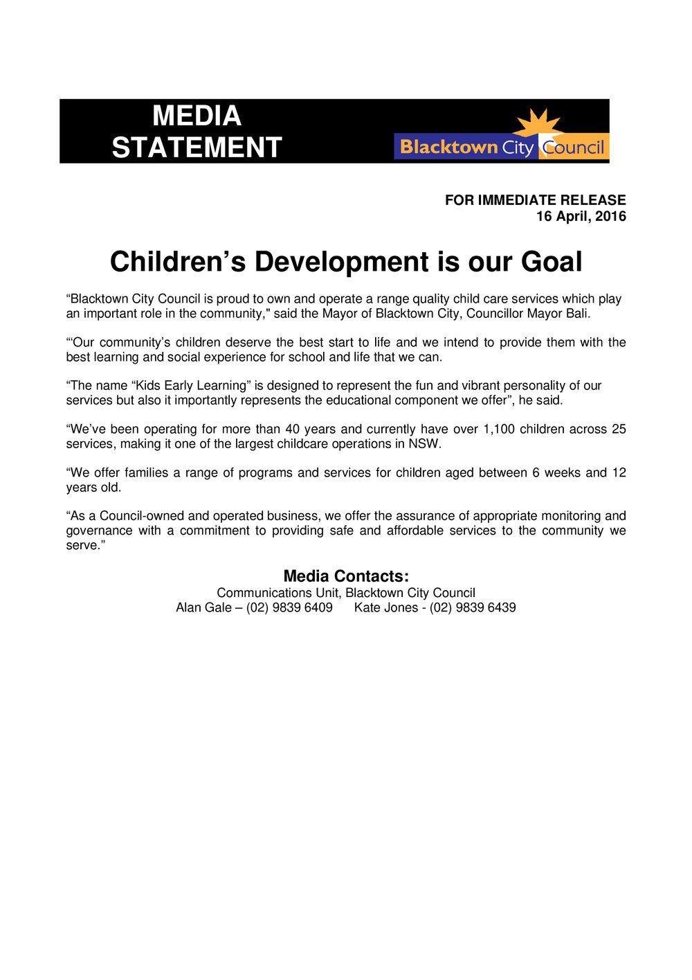 Blacktown City Childcare Name Change, 2016