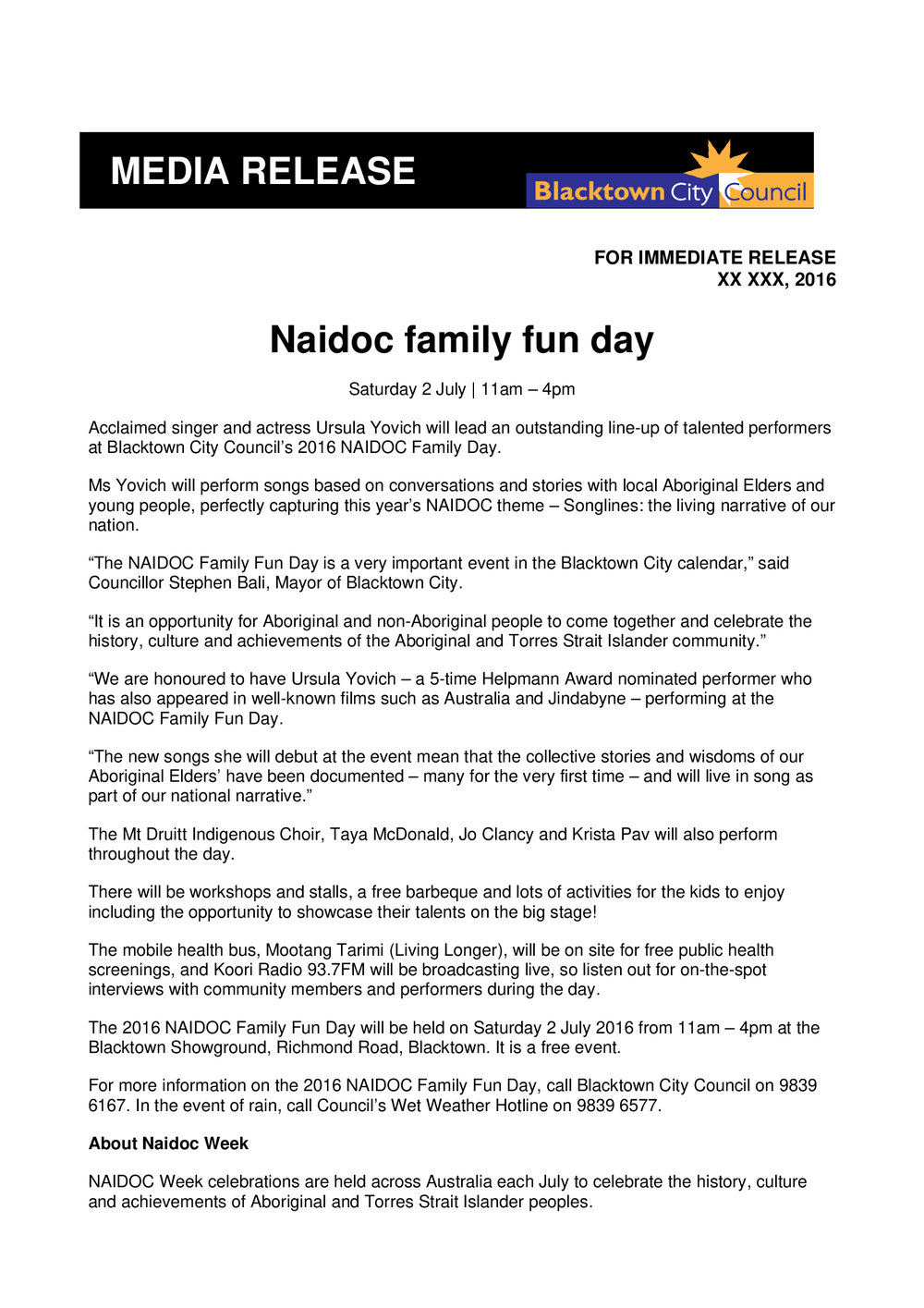 NAIDOC Week,  2016