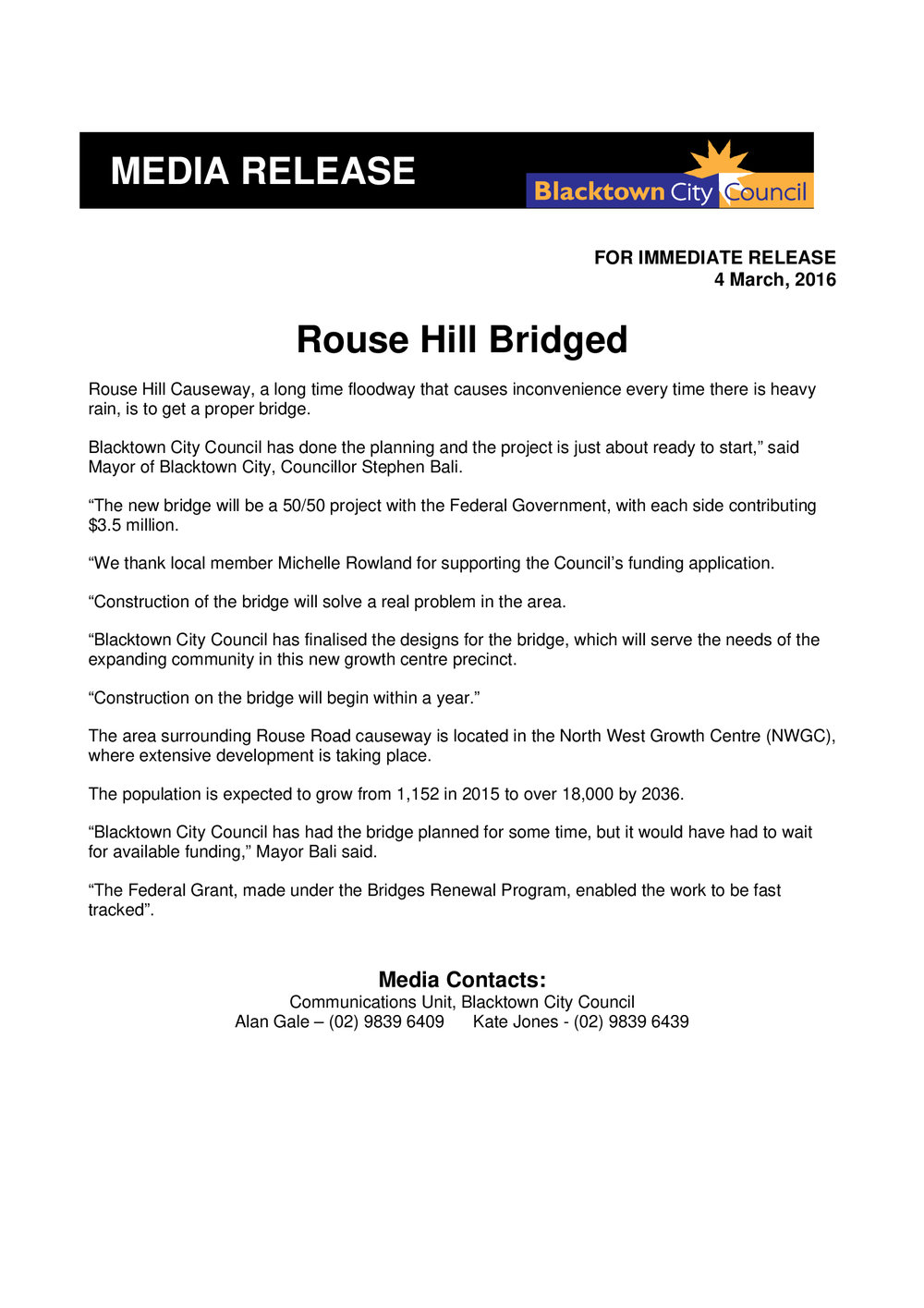 Rouse Road Causeway Bridge, Rouse Hill, 2016