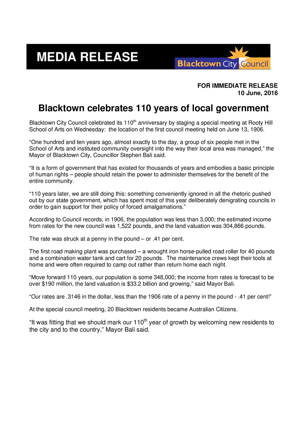 Blacktown Celebrates 100 Years of Local Government, 2016