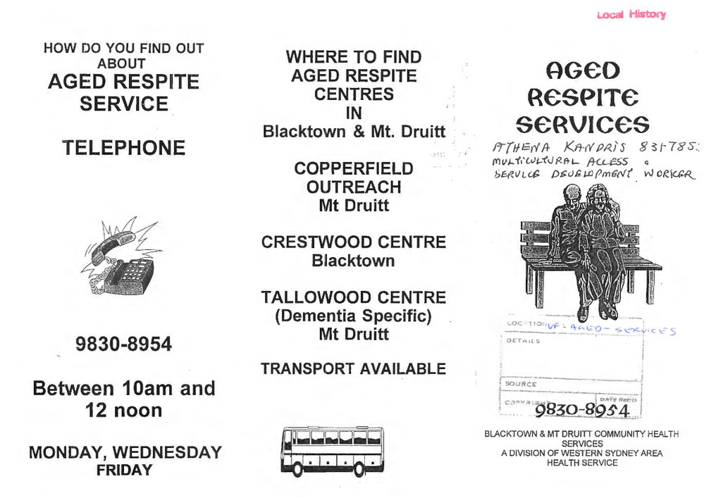 Aged Respite Services, Blacktown &amp; Mt Druitt Community Health Services