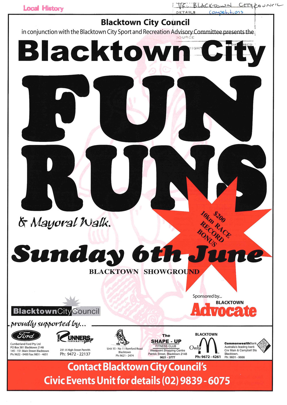 Entry Form Blacktown City  Fun Runs &amp; Mayoral Walk, 1999
